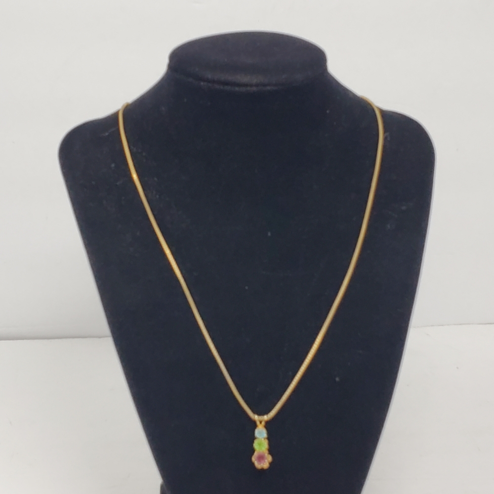 Vintage Multi color gemstone pendant with gold tone metal .75" pendant